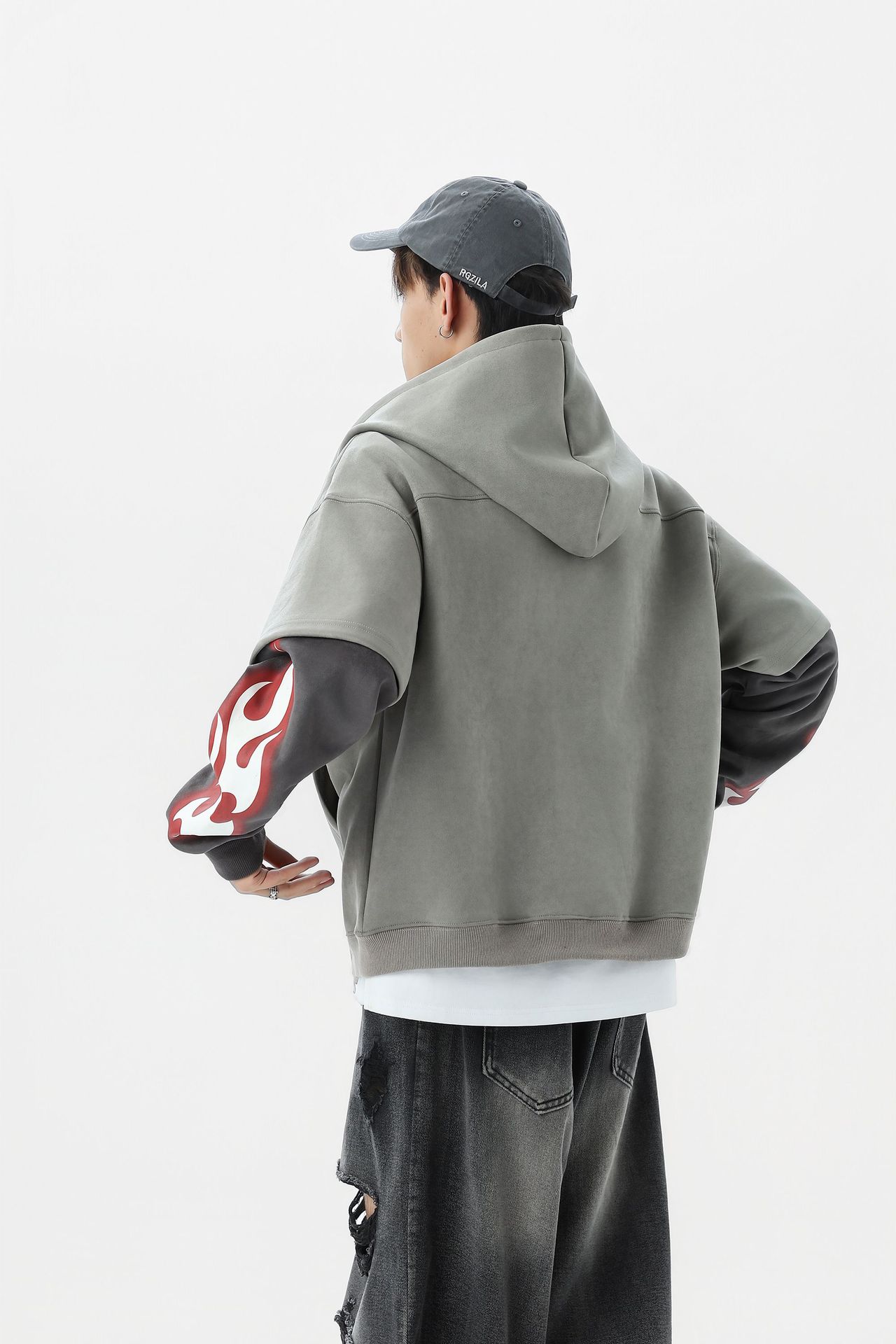 Streetwear Synthetic Graphic Long Sleeve Zip Hood Sweatshirt