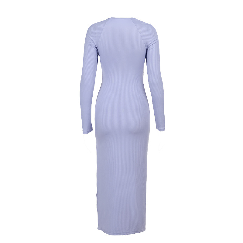 V-Neck Cutout High-Waist Full-Sleeve Side Split Pencil Dress