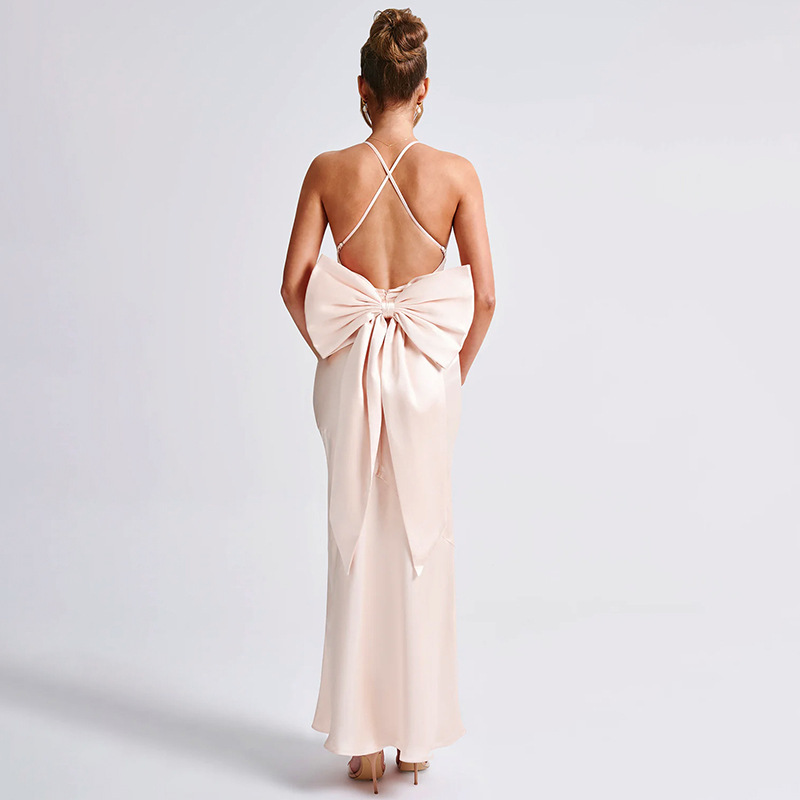 Spaghetti Strap V-Neck Ribbon Tie Dress