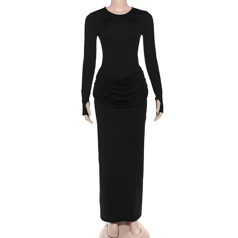 Stretch High-Waist Gathered Full Sleeve Dress