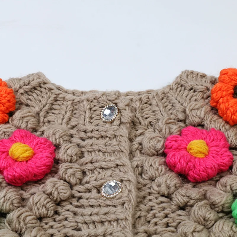 Women's Oversized Wool Button Front Floral Cardigan