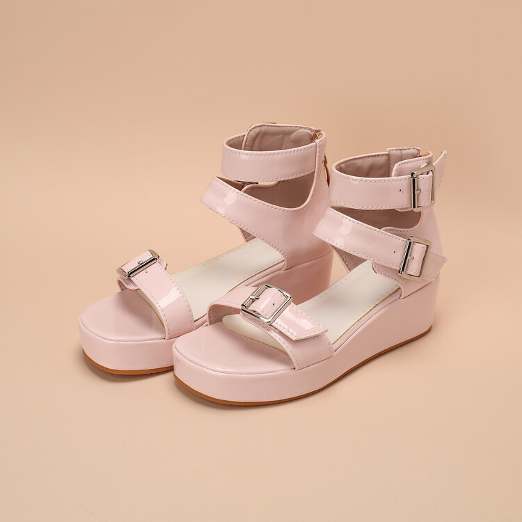 Belt buckle high top sandals, water platform thick sole oversized women's shoes