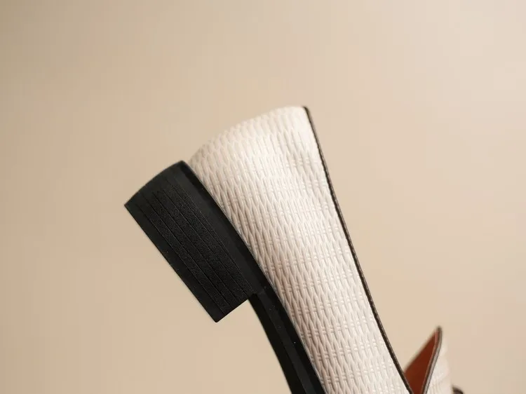 Spring/Autumn Women Loafers Genuine Leather Shoes for Women Round Toe Chunky Heel Shoes Casual Bow-knot Low Heel Women Pumps