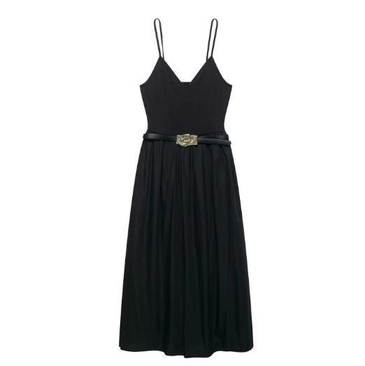 Women's Clothing Splicing Waist Belt Decorated Strapless Dress