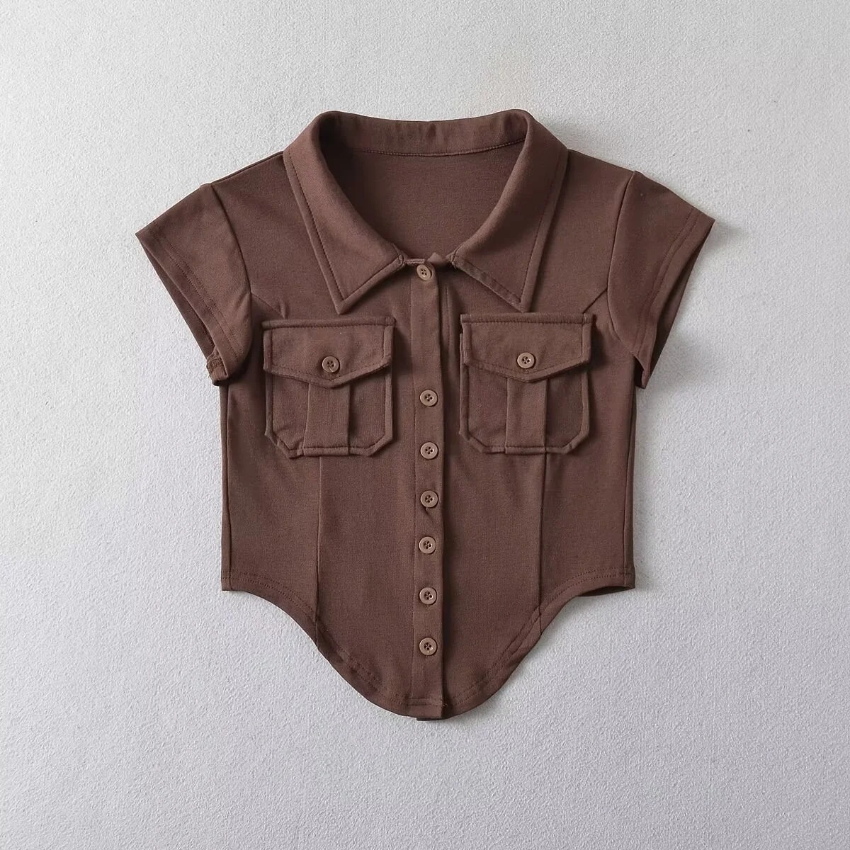 Ladies Half Sleeve Notch Collar Cardigan Tee