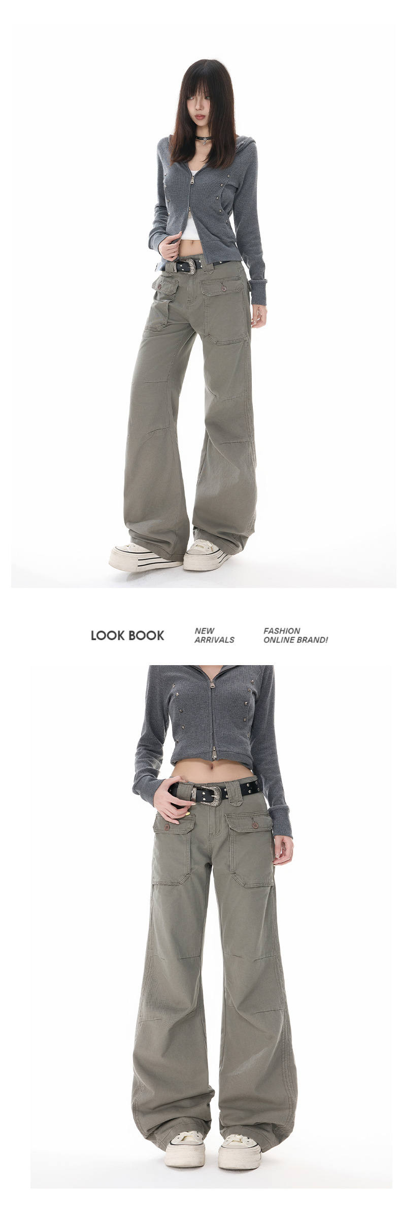 Women's Multi-Pocket Flared Work Jeans with Pleated Design and Low Waist Bootcut Style