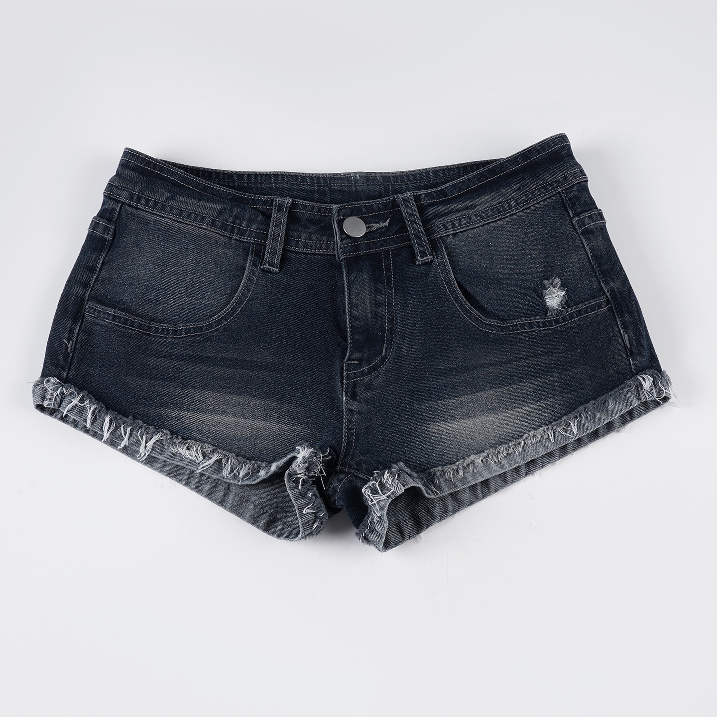 Retro washed blue low waisted denim shorts