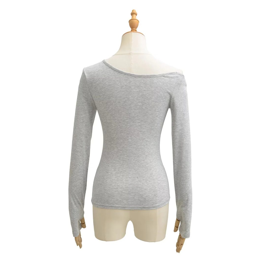 Ladies Daring Wrist-Length Bardot Keyhole T-Shirt