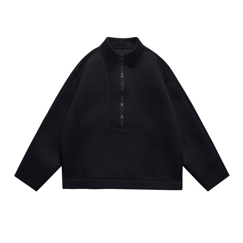 Oversized Letter Print Mock Neck Zippered Sweater