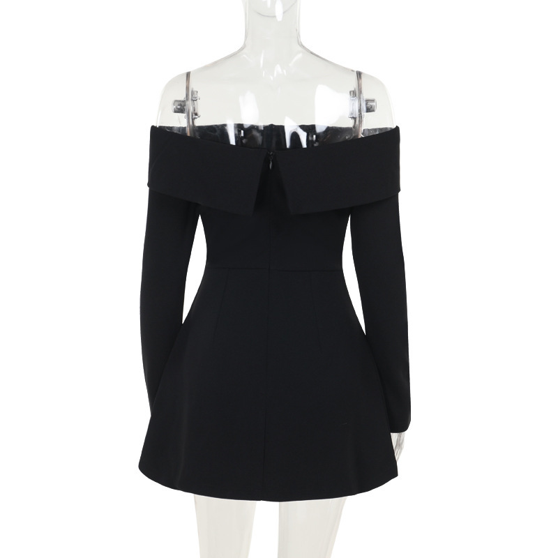 High Waist Single-Strap Long Sleeve Polyester Mini Dress