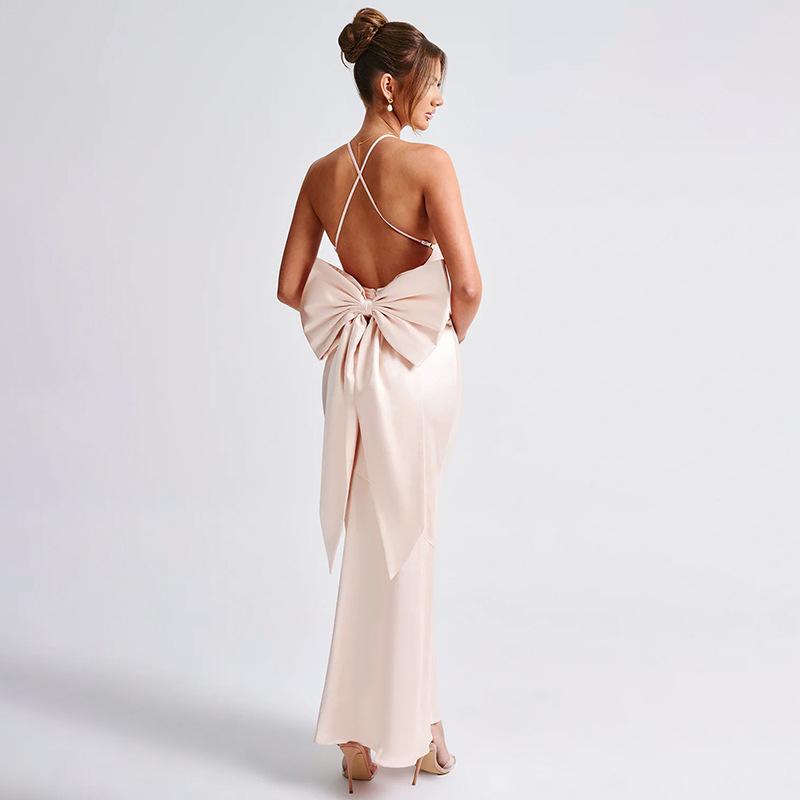 Spaghetti Strap V-Neck Ribbon Tie Dress