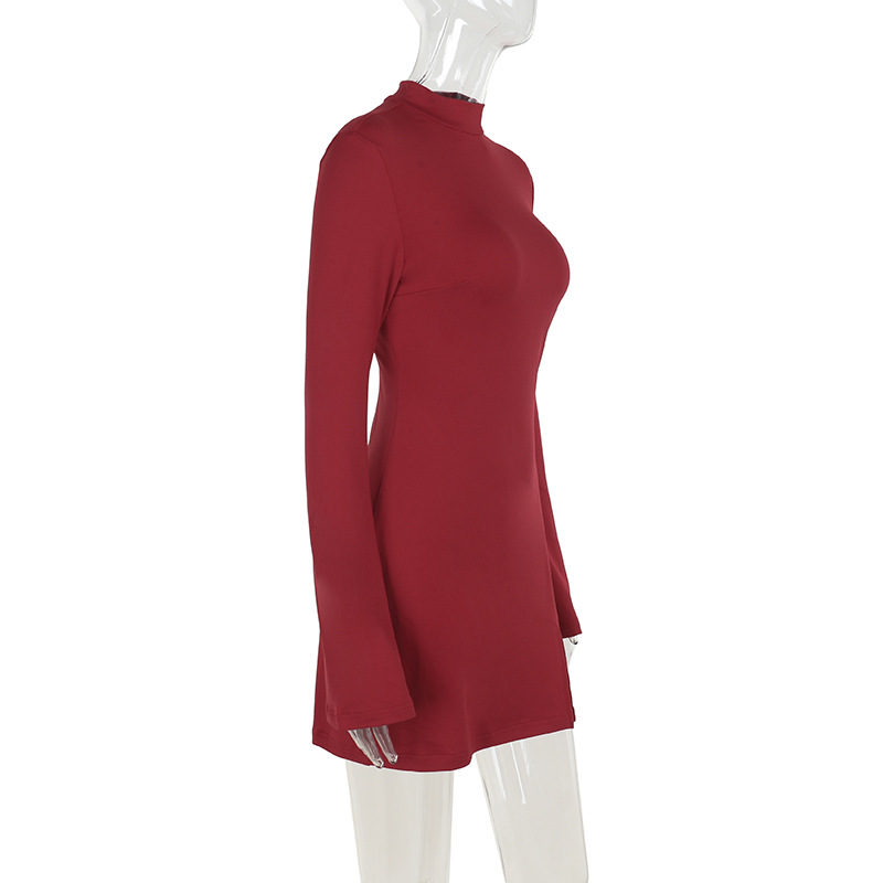 Mock Collar Solid Split Hem Bodycon Dress