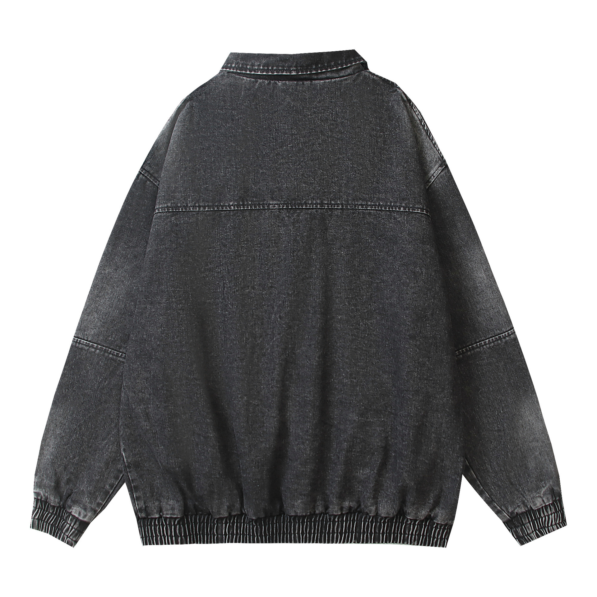 Embroidered Floral Washed Turn-Down Collar
