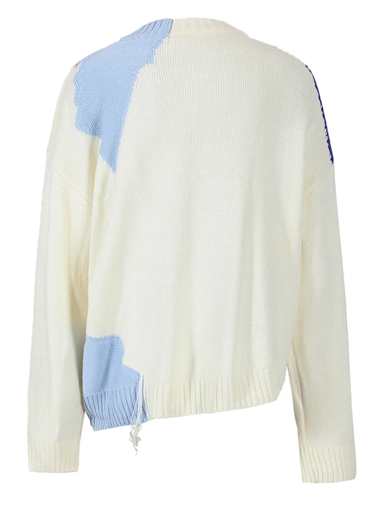 Ladies Ivory Fringe Relaxed Crew Sweater