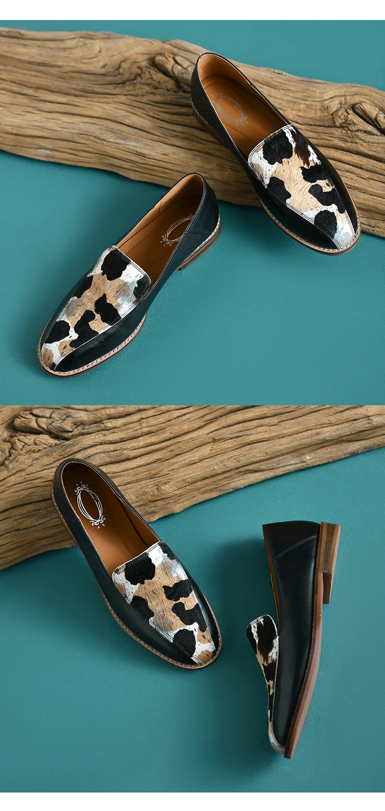 new Spring women pumps natural leather 22-24.5cm horsehair+cowhide mixed color loafers Leopard pattern women shoes