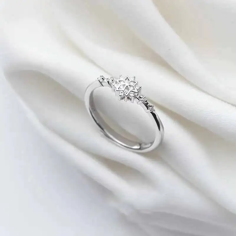 925 Sterling Silver Snowflake Ring 14k Gold Plating Simple Gold Silver color Women Engagement Wedding Ring Gift