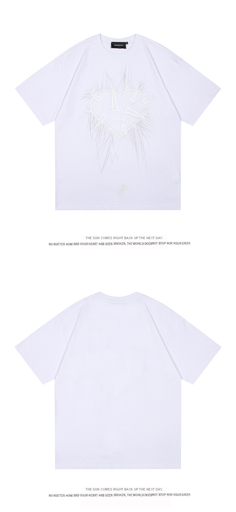 Water washed plush heart men's and women's loose short sleeved T-shirt