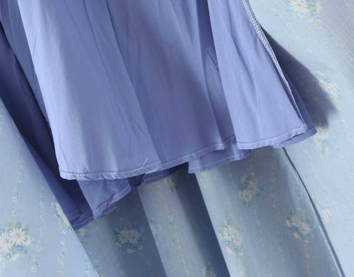 Women's Clothing Vintage Blue Small Chrysanthemum Mid-length Dress