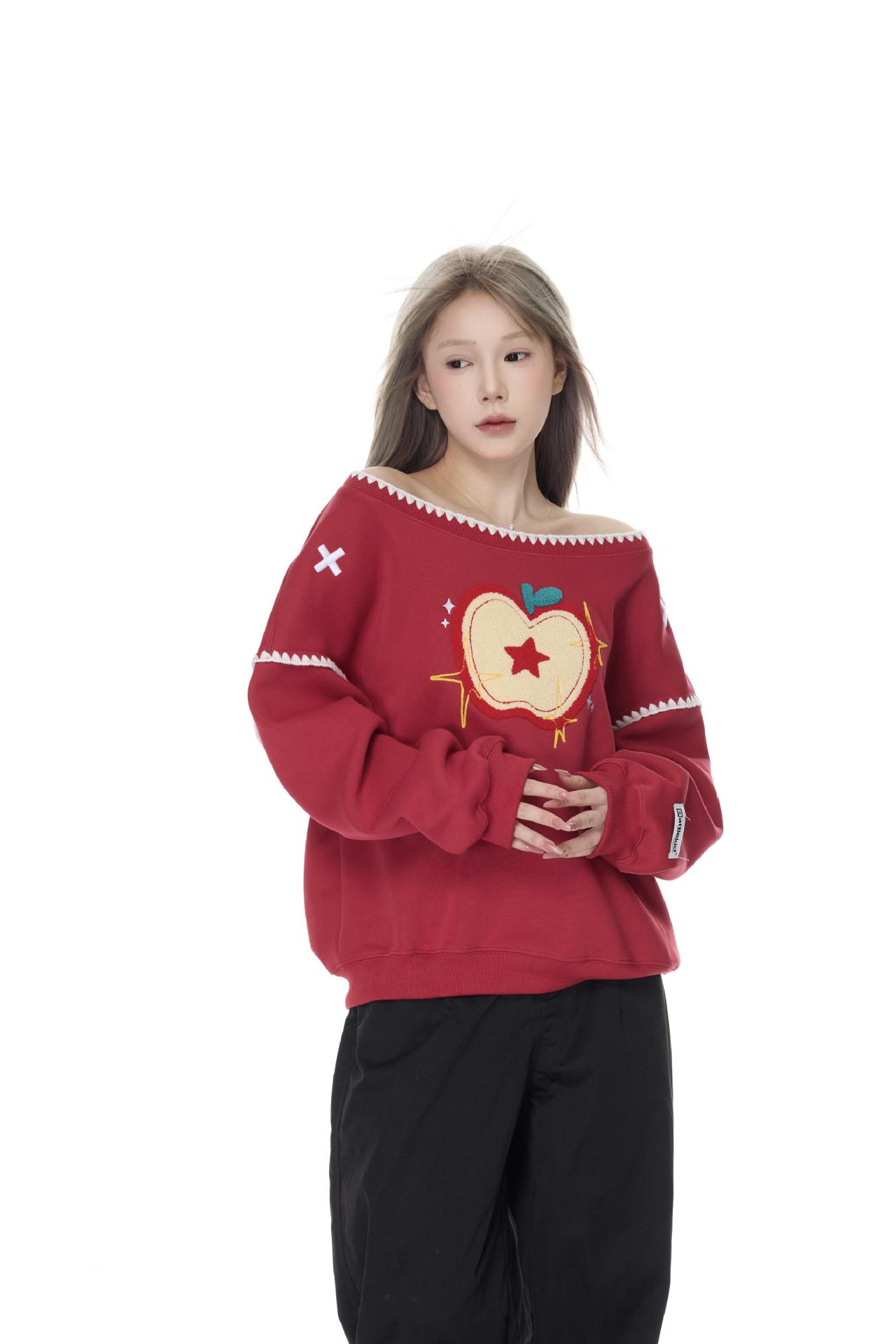 Cotton Long Sleeve Asymmetric Fruit Hoodie