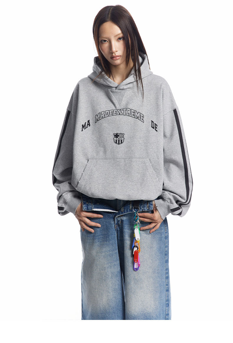 Vintage Letter Print Loose Fit Casual Hooded Sweatshirt