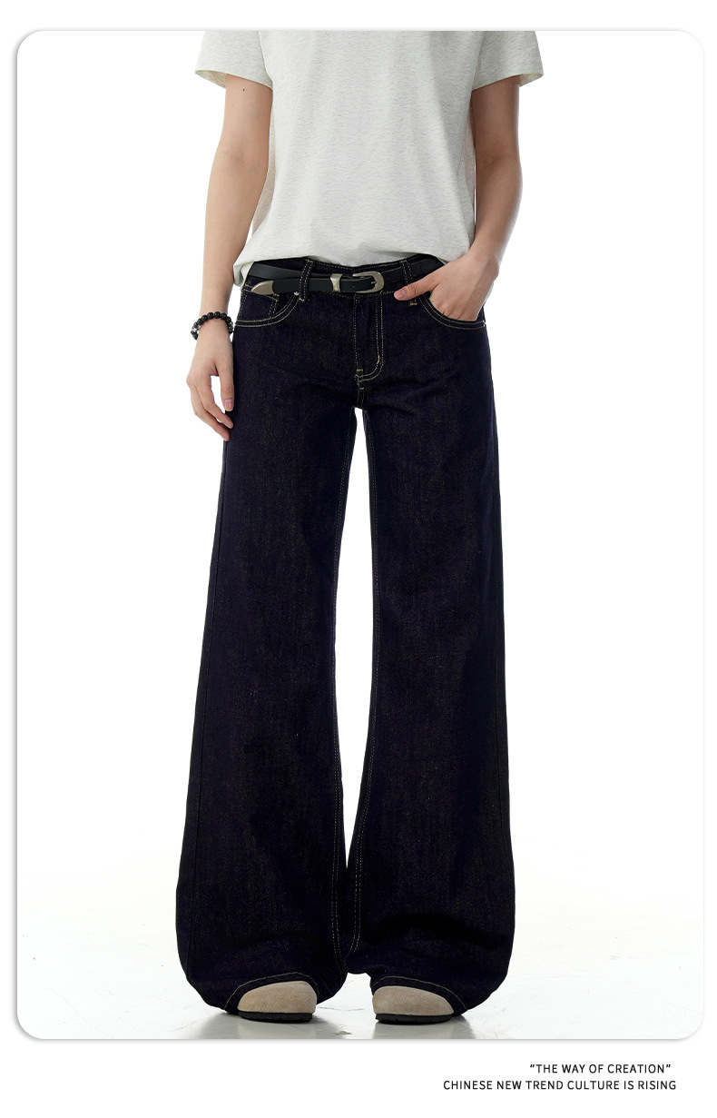 Blue Flared Jeans for Women with Visible Stitching Casual Long Pants