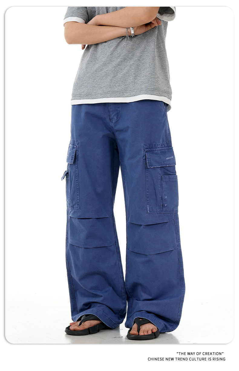 Denim Work Pants with Drawstring and Multiple Pockets for Men and Women