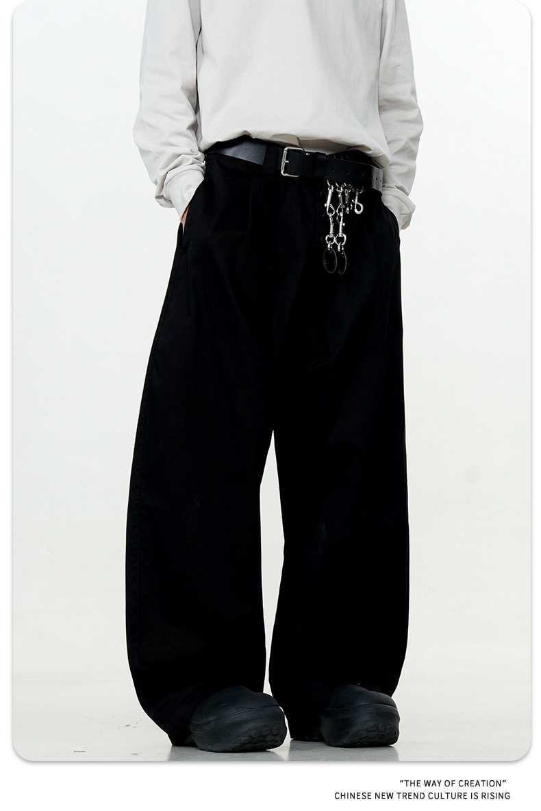 Retro Snap Button Design Oversized Wide Leg Slimming Loose Long Pants