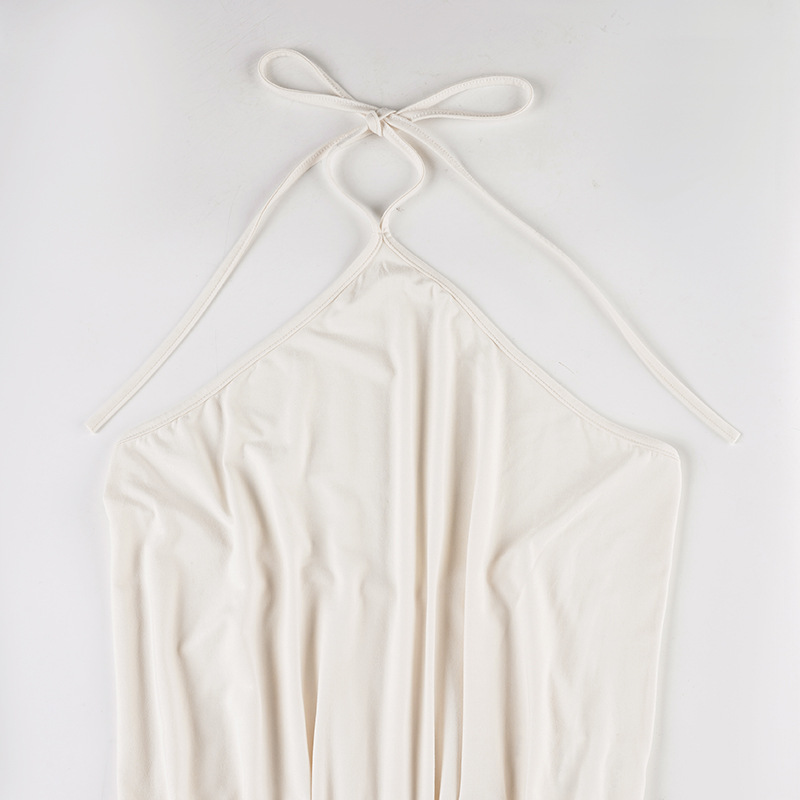 Hanging neck lace up short skirt sleeveless casual backless solid color dress