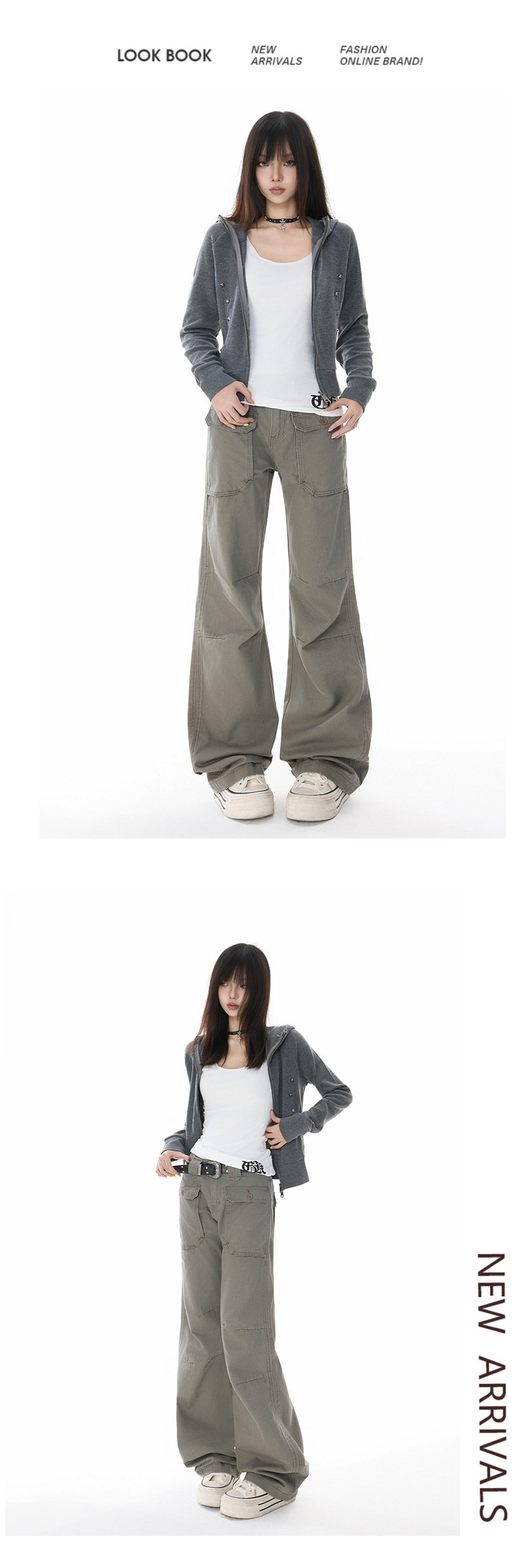 Women's Multi-Pocket Flared Work Jeans with Pleated Design and Low Waist Bootcut Style