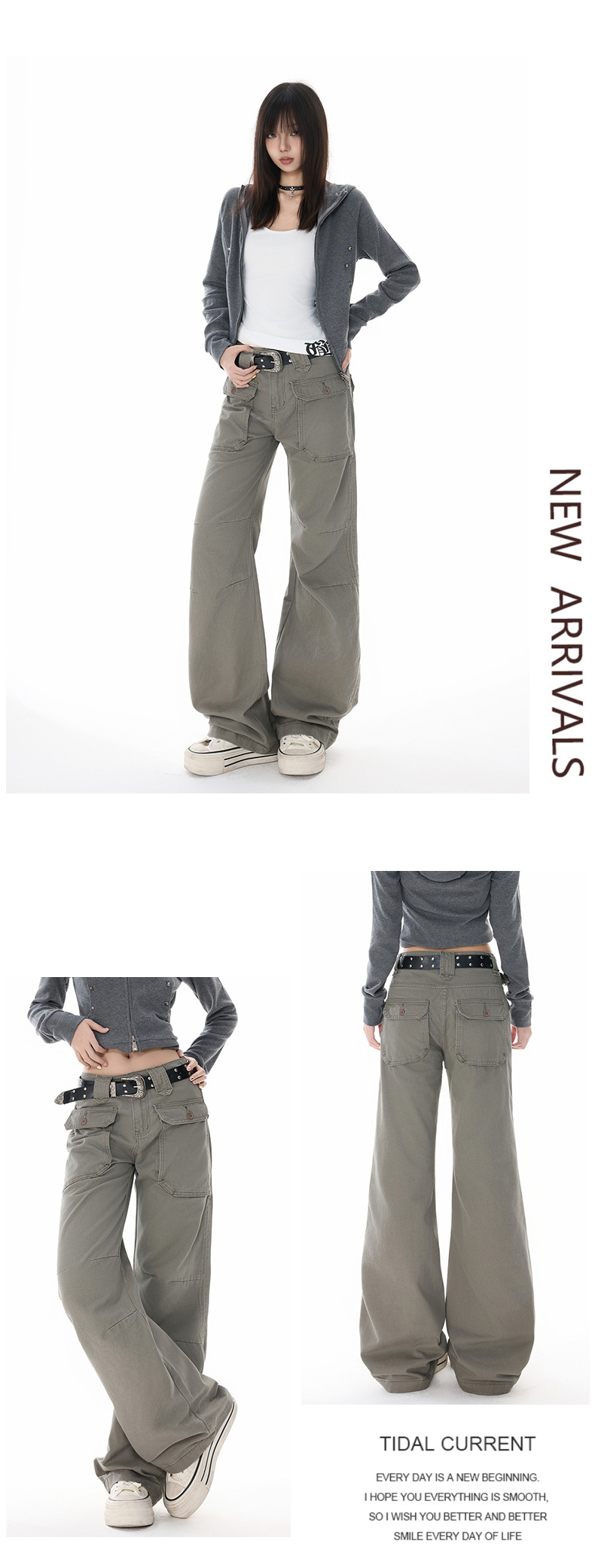 Women's Multi-Pocket Flared Work Jeans with Pleated Design and Low Waist Bootcut Style