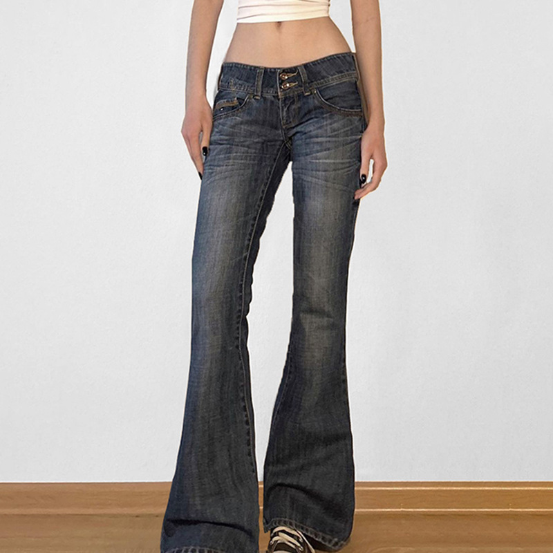 Low waist wash water slimming versatile slim fit flared jeans