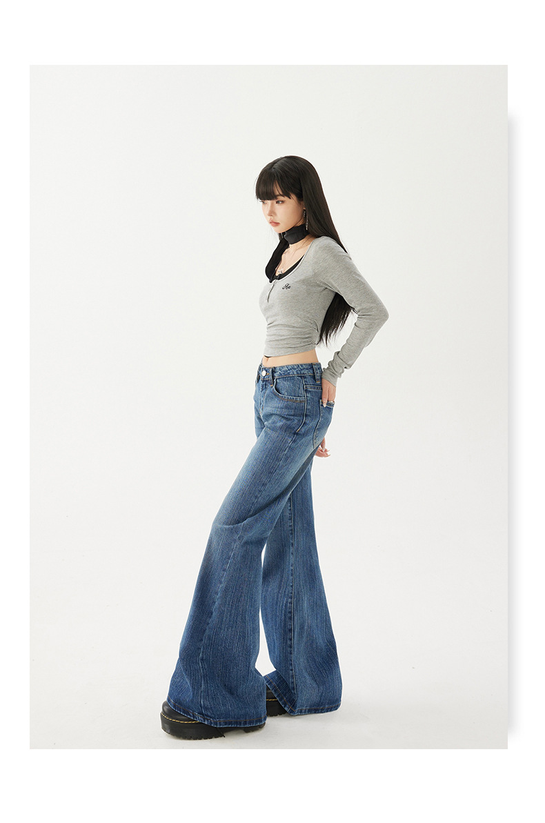Women's Pattern Low Waist Flared Jeans Non-clinging Loose Trumpet Pants