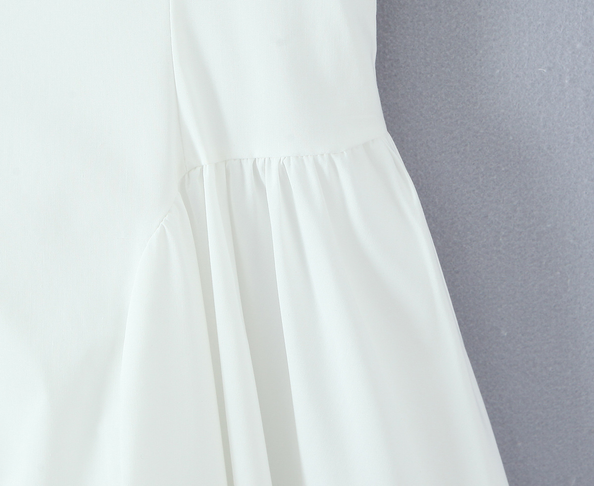 Fitted Solid Midi V-Neck Sleeveless Strap Polyester Dress