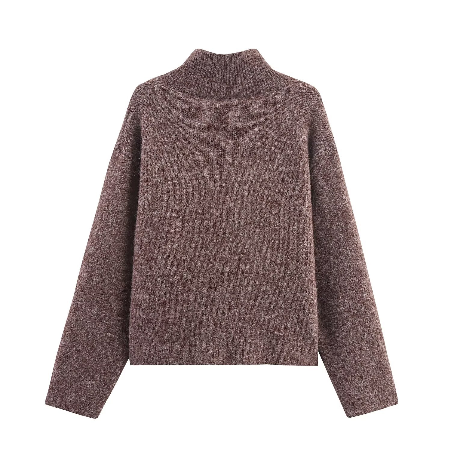 Ladies Mock Neck Button Front Full Sleeve Sweater