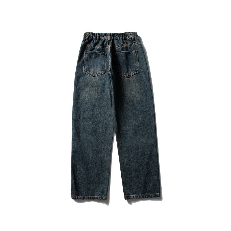 Distressed Basic Loose Straight Casual Washed Denim Pants for Men