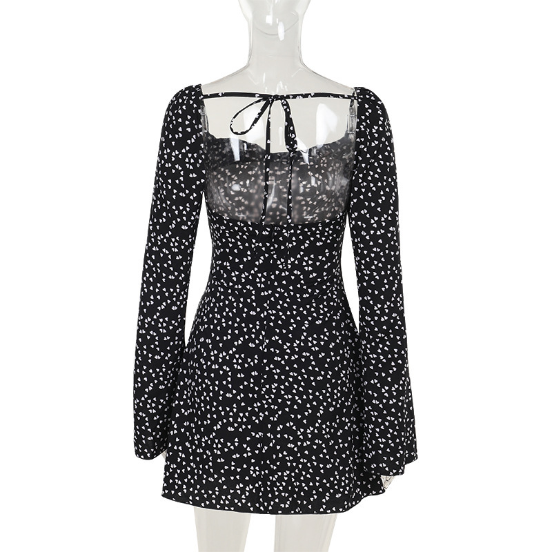 Square Neck Sleeveless Dot Print Open Back Dress