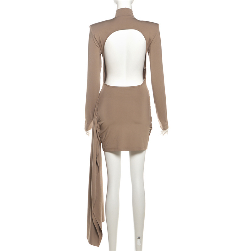 Open Back High Waist Full Sleeve Gathered Dress