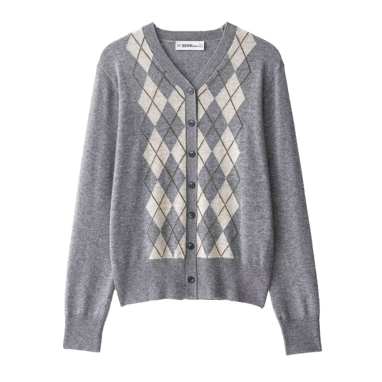 Regular Fit Geometric Knit Long Sleeve Cardigan