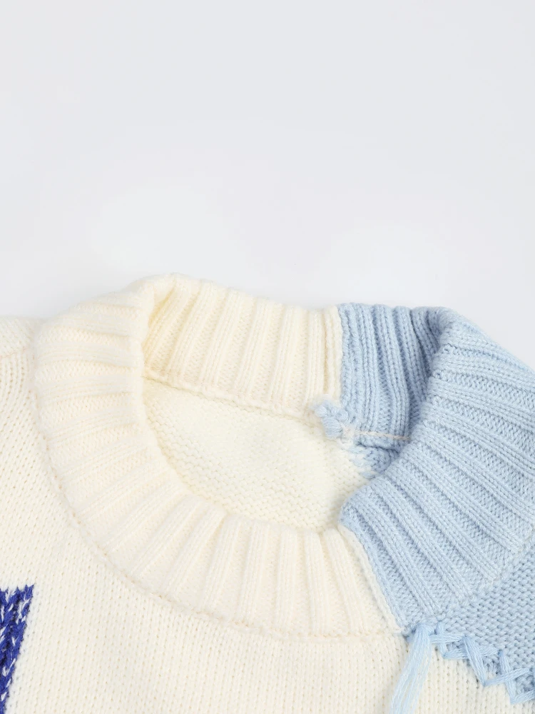 Ladies Ivory Fringe Relaxed Crew Sweater