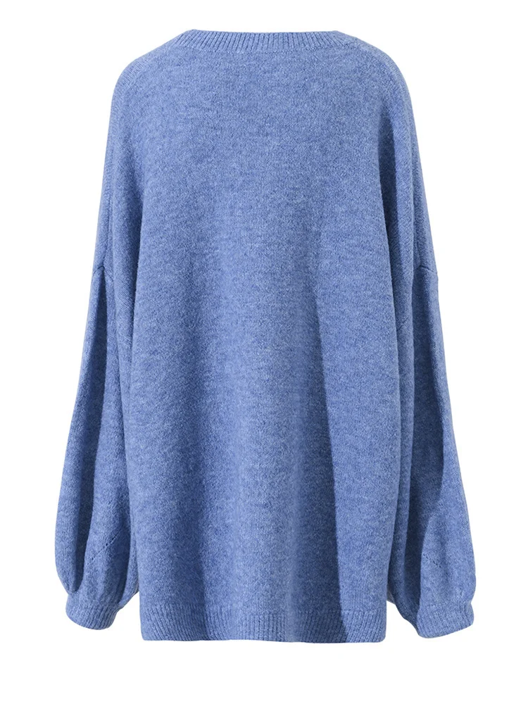 Navy Oversized Crew Collar Balloon Cuff Knit Jumper