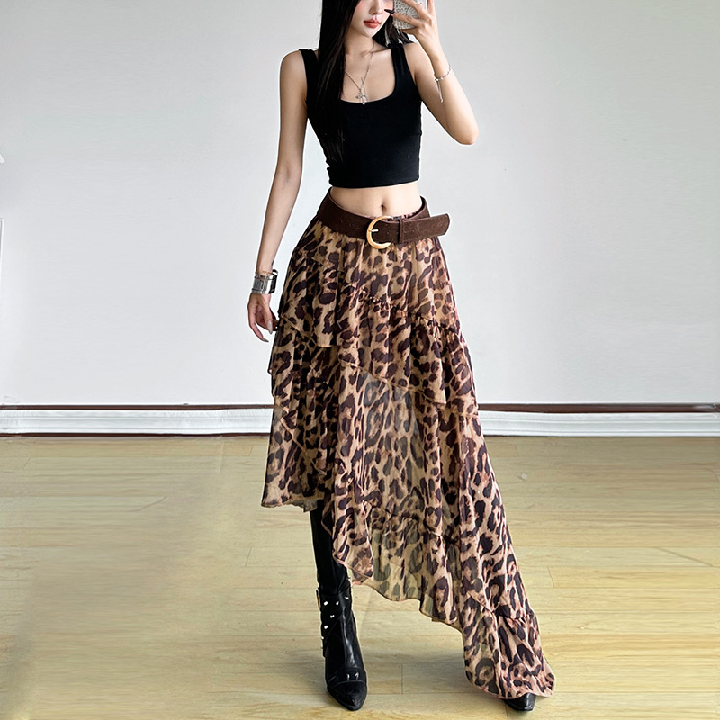 Leopard high waisted loose skirt for women