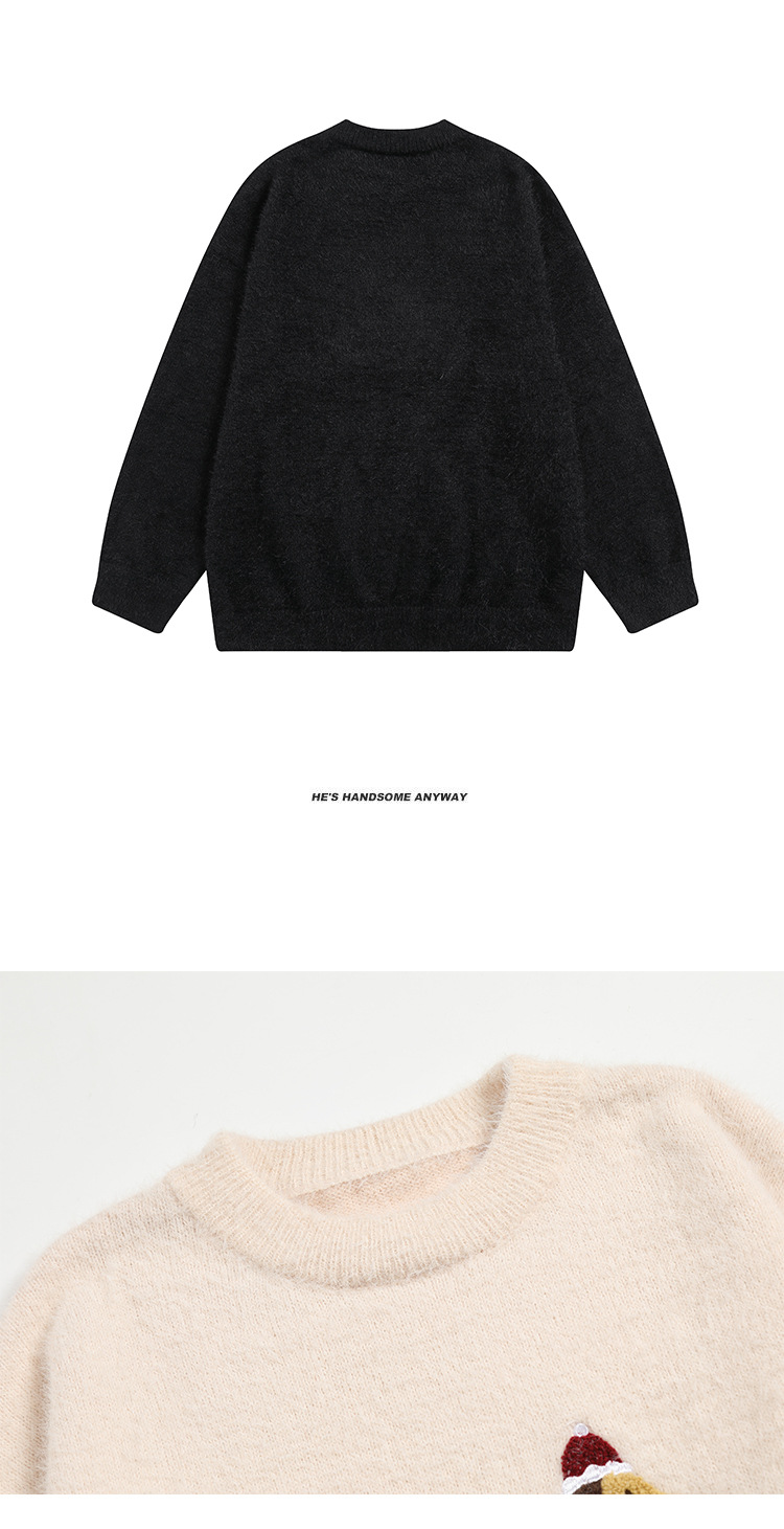 Imitation mink fur sausage dog towel embroidered round neck pullover sweater knitted sweater