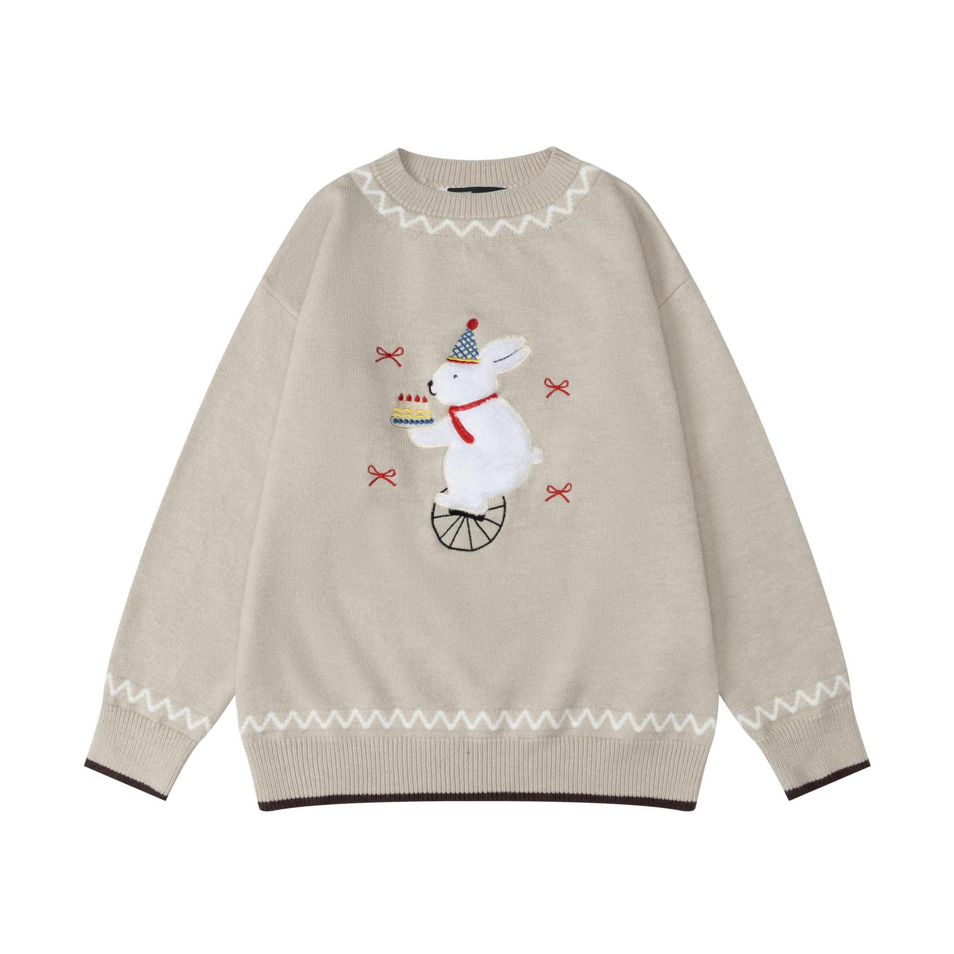 Long Sleeve Bunny Appliqué Crewneck Sweater