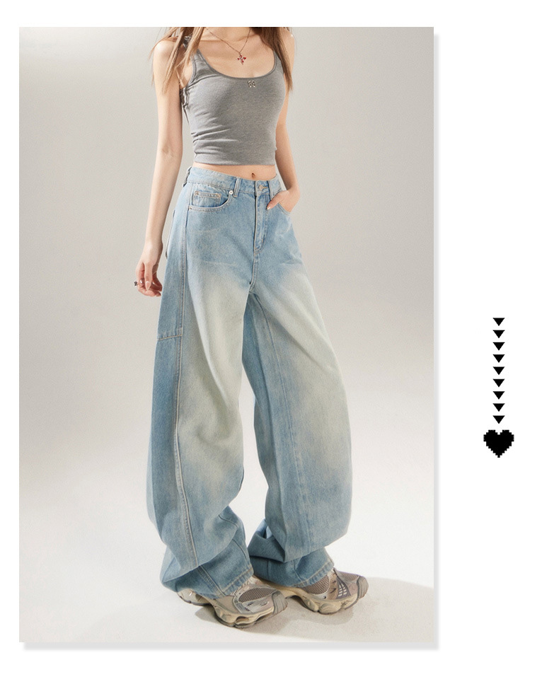 Retro Distressed Light Blue Skinny Jeans High Street Patchwork Design Banana Scythe Pants for Women