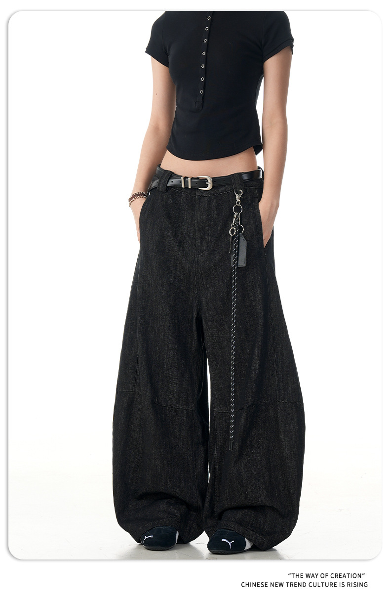 Black Tapered Jeans for Men and Women Casual Wide-Leg Long Pants