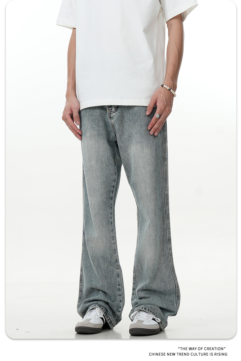 Blue Flared Denim Pants for Men and Women with Elastic Waist Casual Simple Cleanfit Trendy Slim Fit Long Trousers