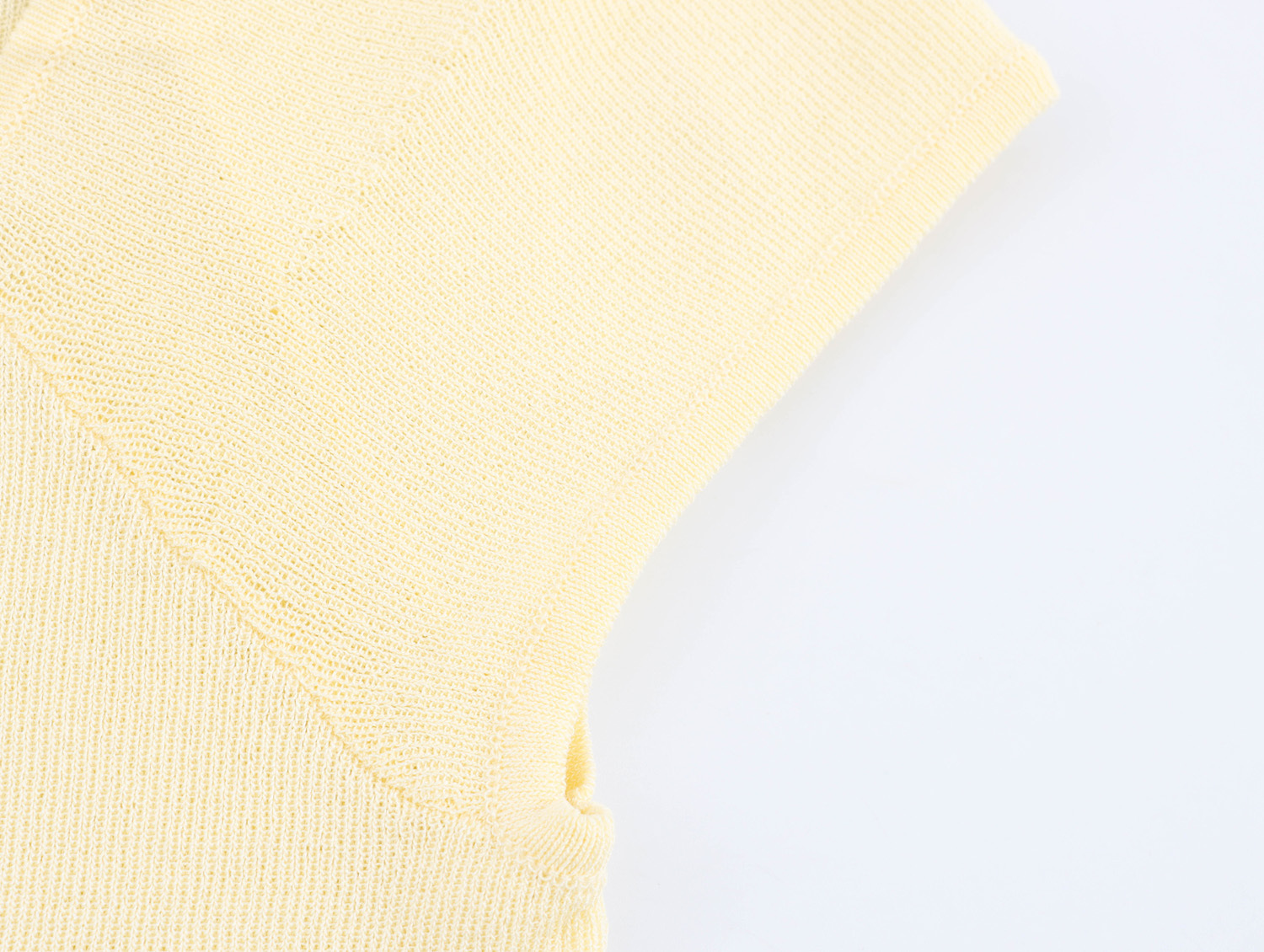 Notch Front Elbow-Length Lemon Polyester Ruched Sweater