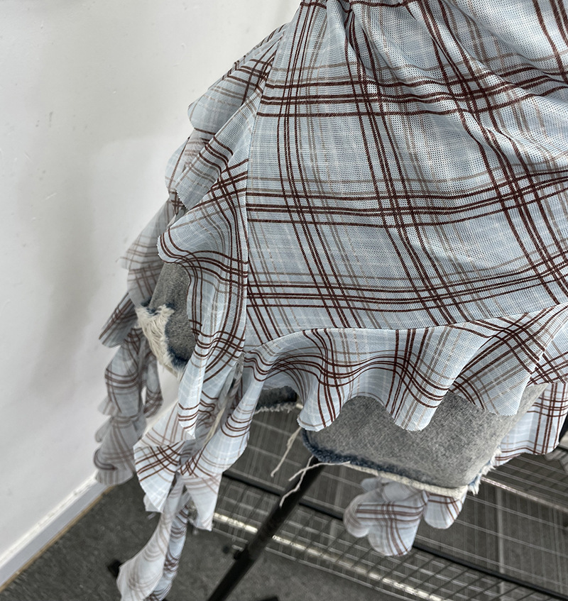 Sultry Asymmetric Plaid Mesh Strapless Top