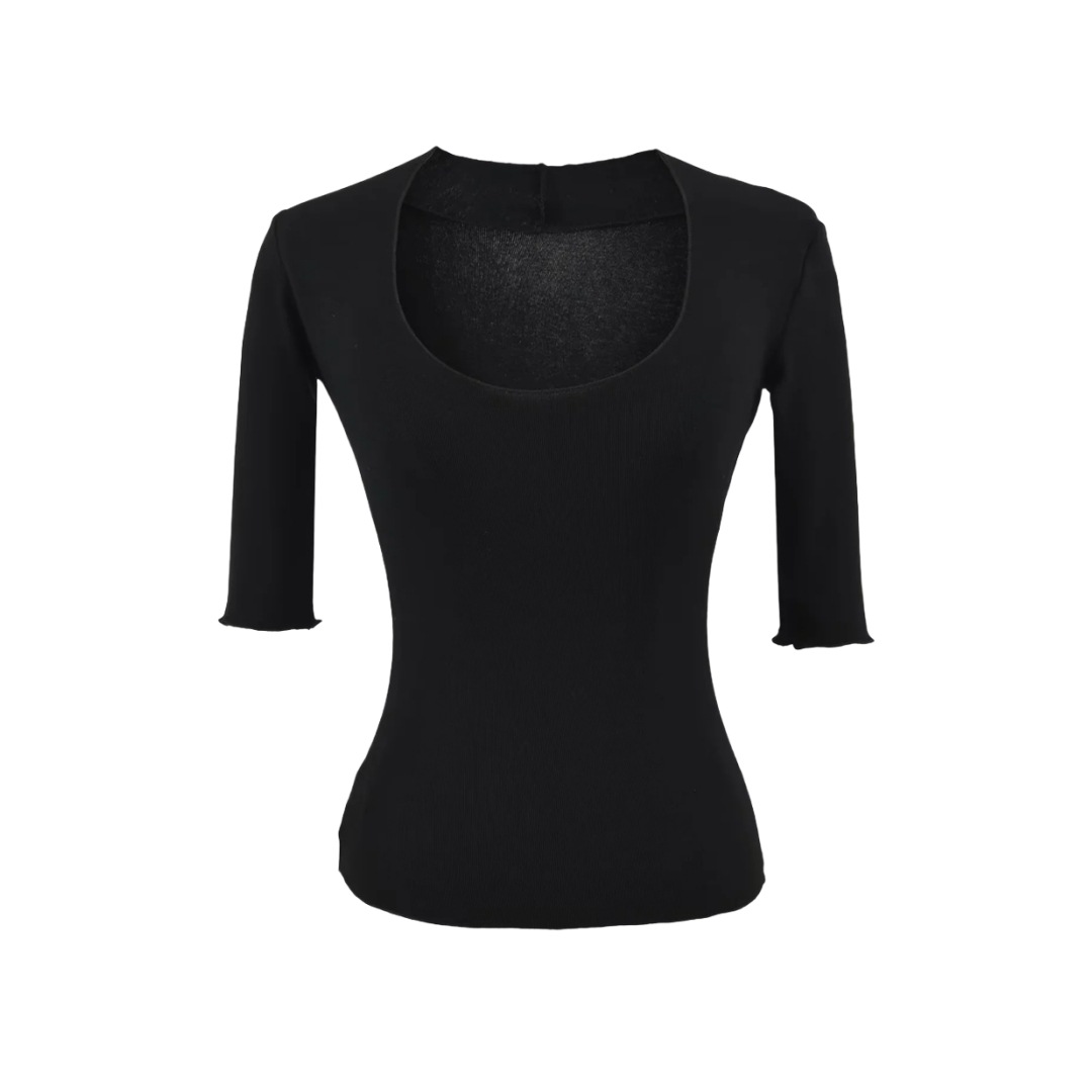 Elbow-Length Scoop Form-Fitting Spice Cropped Tee