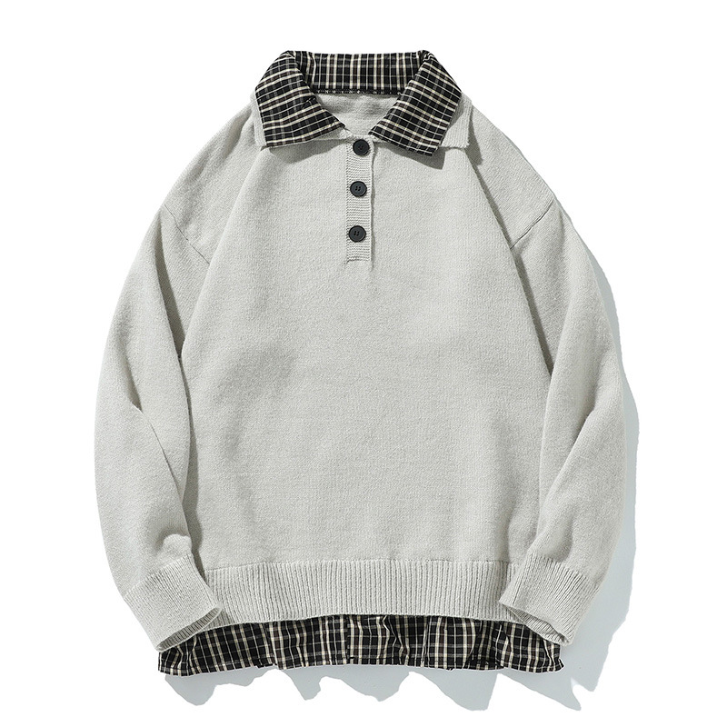 Men's Two-Tone Button-Neck Sweater